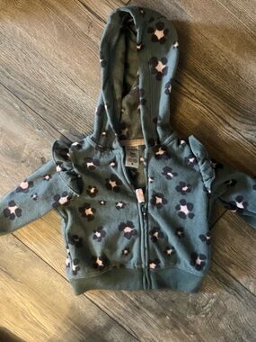 Carter's Green Hooded Fleece Jacket with Pink & Black Floral Print